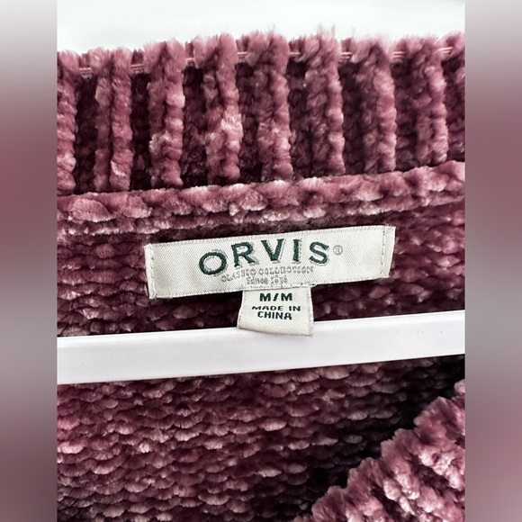 Orvis Plum Chenille V-Neck Tunic Pullover Sweater Size M | Chunky Classic - Picture 3 of 3